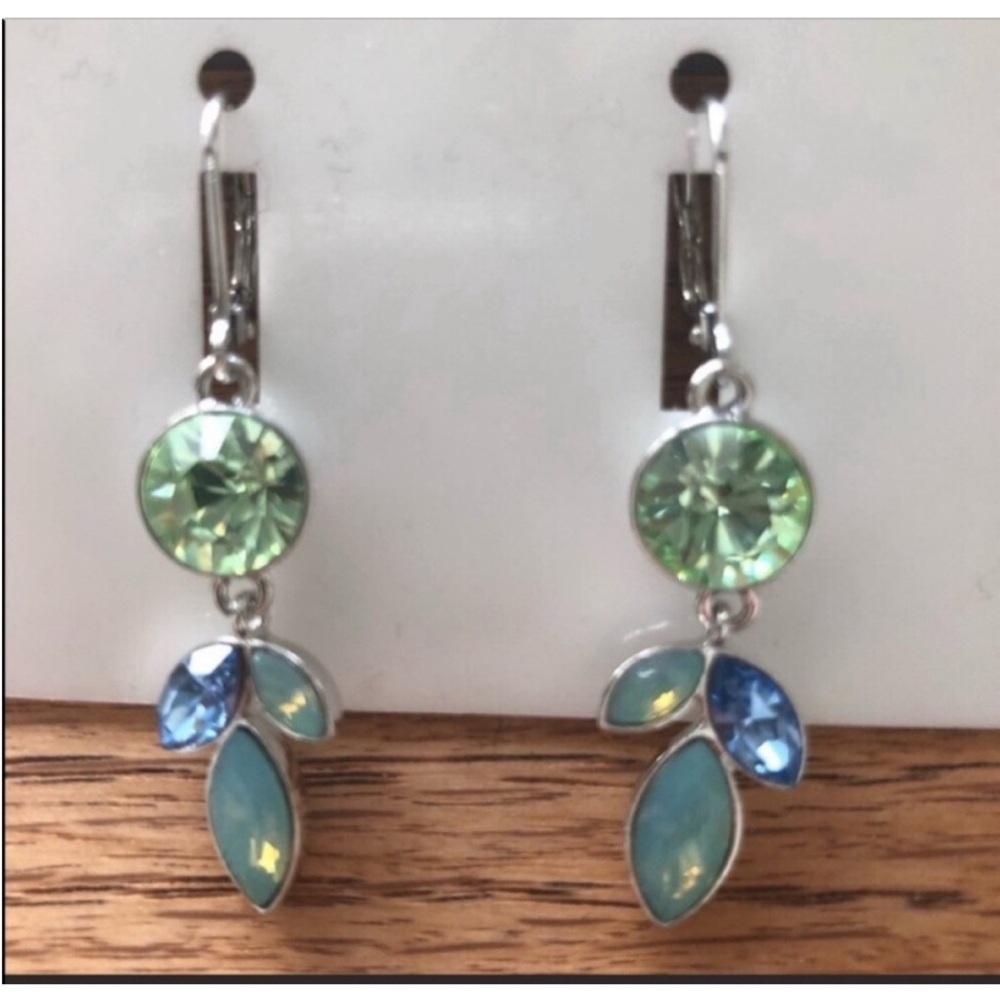 Givenchy  Vintage Pierced Earrings Blue And Green Dangles New Gorgeous Colors